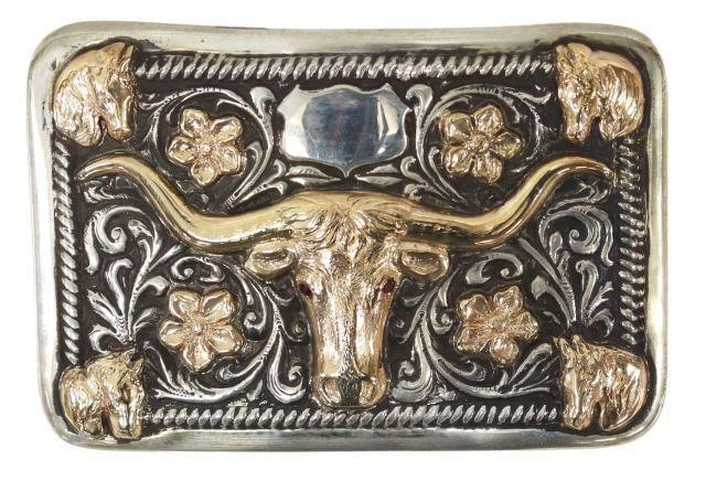 Western sterling silver and 14kt yellow gold overlay trophy belt