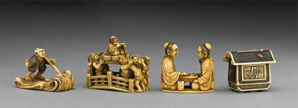 A group of four tinted ivory studies Including the elderly
