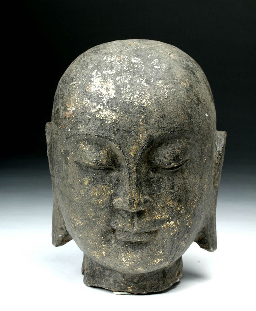 Chinese Song Dynasty Gilded Stone Head of a Lohan East