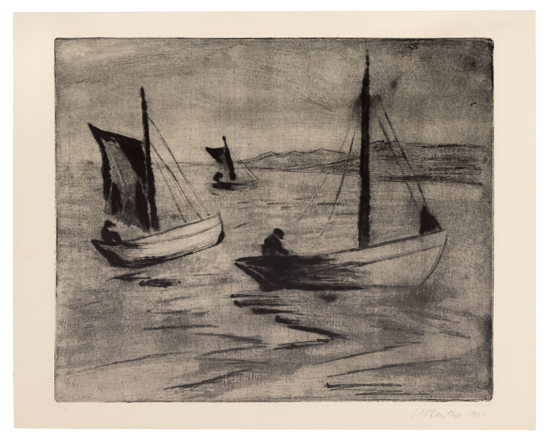 MAX PECHSTEIN Segelboote vor der K ste Drypoint and aquatint