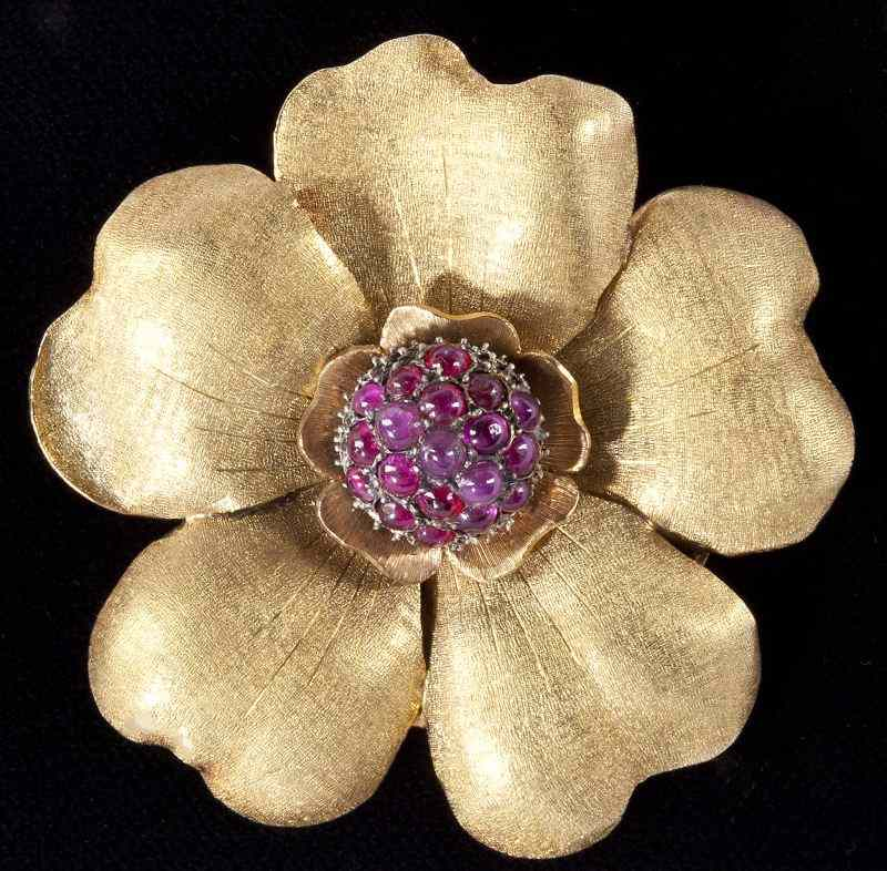 Gold and Ruby Clip Brooch Mario Buccellaticirca 1965 designed as