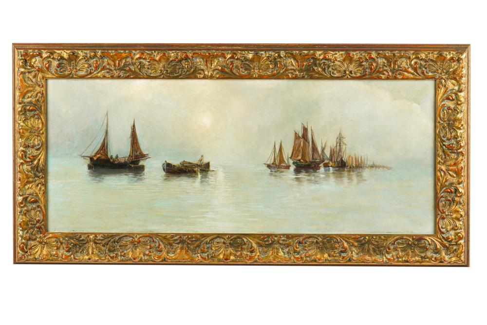 UNKNOWN ARTIST FISHING BOATS AT SEAoil on canvas unsigned Condition