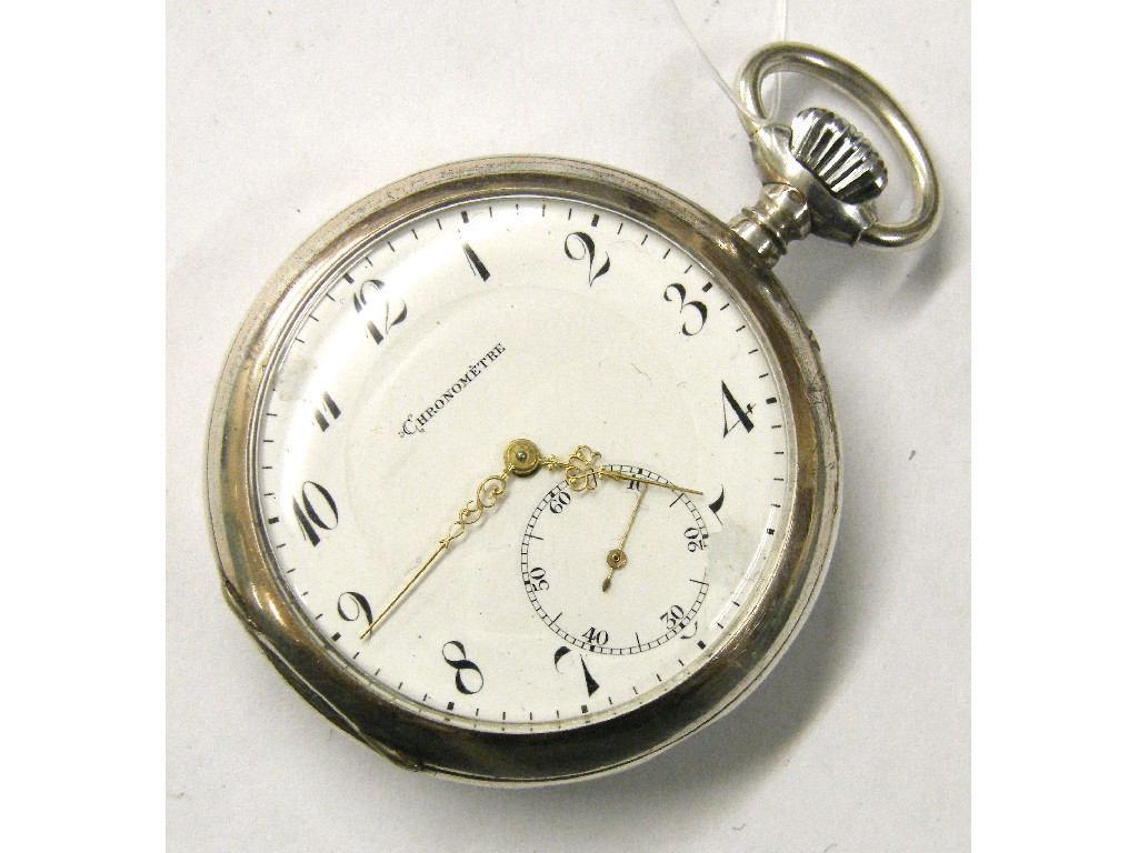 White metal cased chronometer pocket watch the gilt jewelled Detent