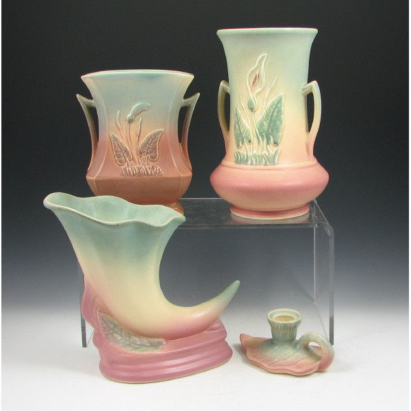 Hull Calla Lily 4 Cornucopia Vases Candle Lot of four