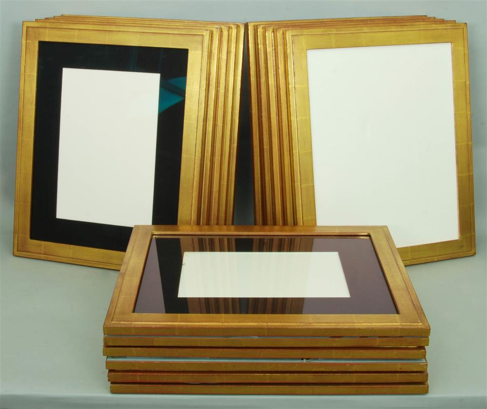 GROUP OF 16 RECTANGULAR GILTWOOD FRAMES frames inset with black