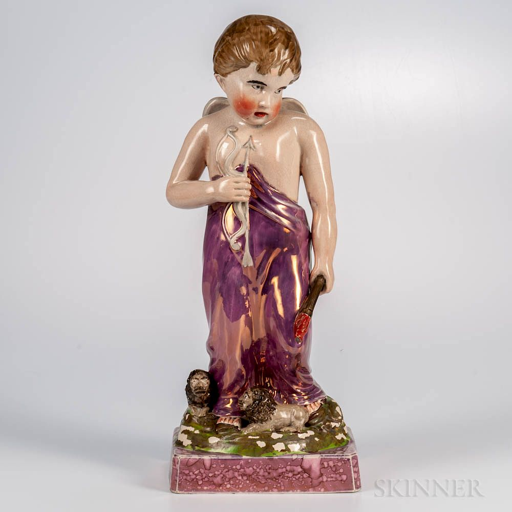Large Pink Lustre Figure of a Cherub Large Pink Lustre