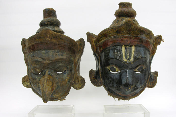 TWO LARGE SIAMESE THAILAND HAND MADE MASKS Textile and papier