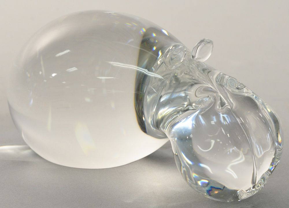 Steuben hippopotamus crystal sculpture signed Steuben lg 6 in Steuben
