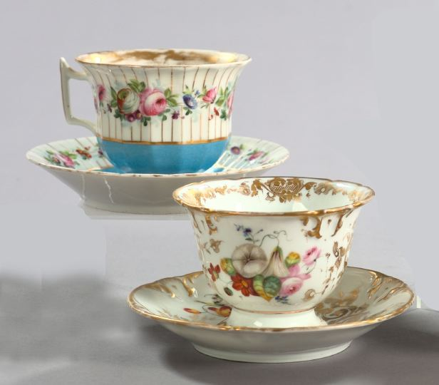 Group of Two Porcelain Bread and Milk Cups and Saucers