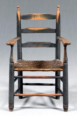 Ladder back armchair stiles flanking three slats flat arms above