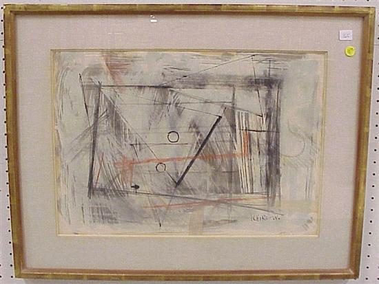 Abstract mixed media shapes signed LR Ichiro w matted and