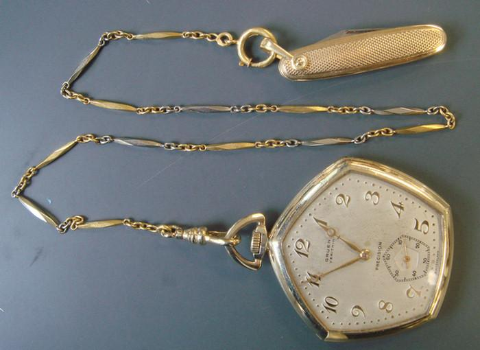 Gruen Verithin GF pentagonal pocket watch with Watch Chain and