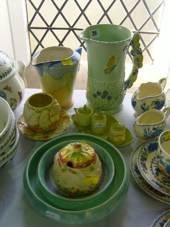 A collection of Art Deco ceramics including a green ground