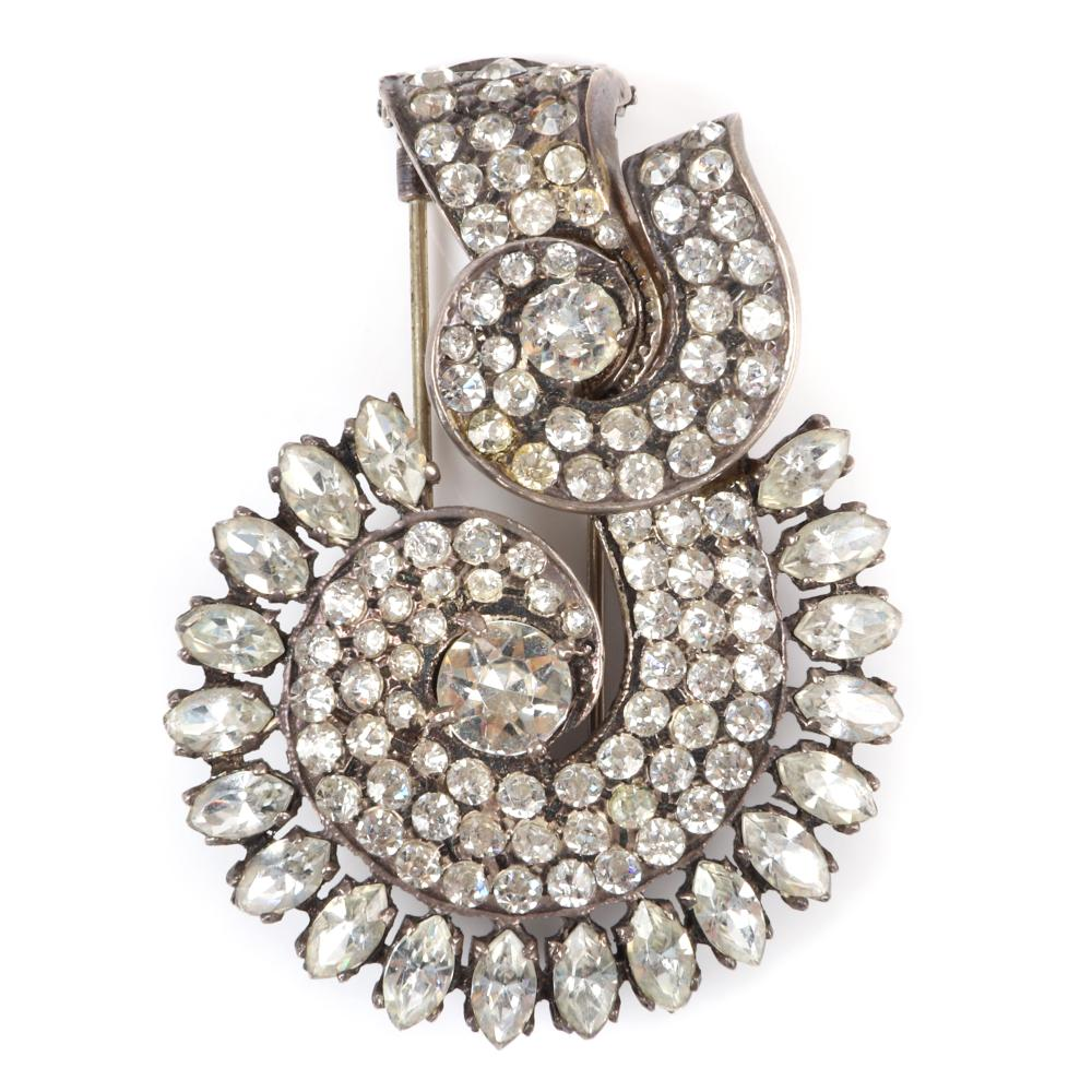EISENBERG ORIGINAL STERLING SILVER DOUBLE SCALLOP FUR CLIP WITH SWIRLING