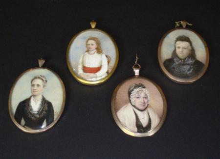 A group of four 19th century portrait miniatures each of