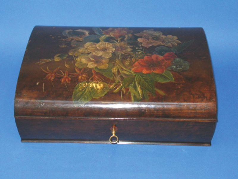 A VICTORIAN DOME TOPPED SEWING BOX with all over painted