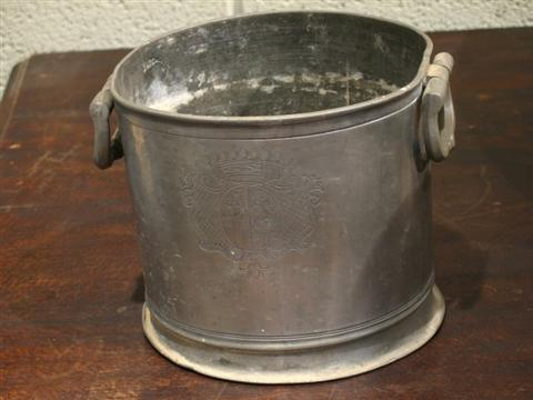 PEWTER TWO HANDLED WINE COOLER The plain cylindrical body with