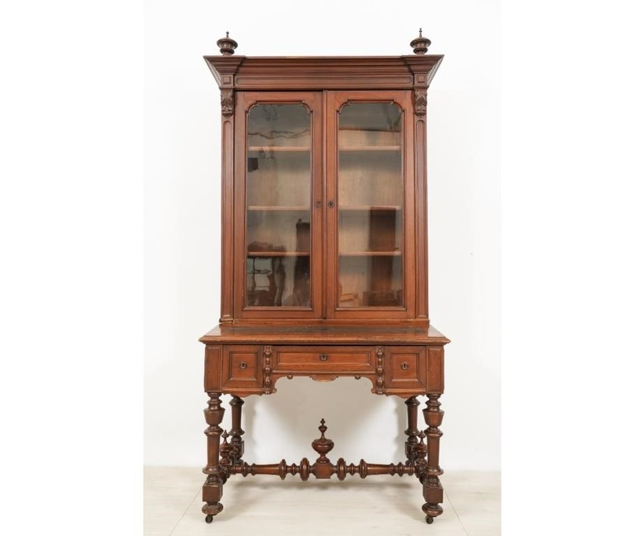 Victorian walnut two part secretary bookcase circa 1880 89 h