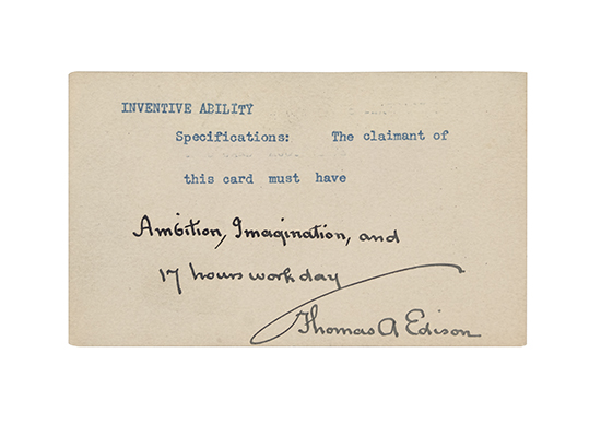 EDISON THOMAS A Autograph Inscription Signed Ambition Imagination and 17