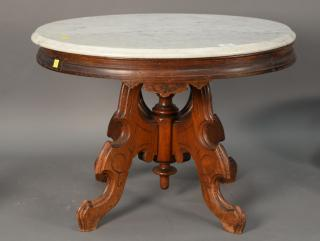 Victorian walnut marble top coffee table ht 20 in wd