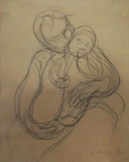CARRIERE Eugene Charcoal on Paper Mother and Child Signed lower