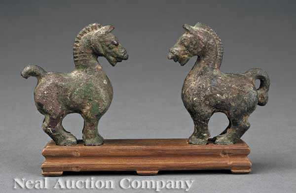 A Pair of Chinese Bronze Horse Figures Han Dynasty 206