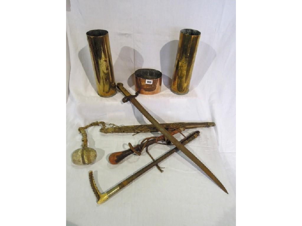 A miscellaneous collection of items including a bayonet a collection