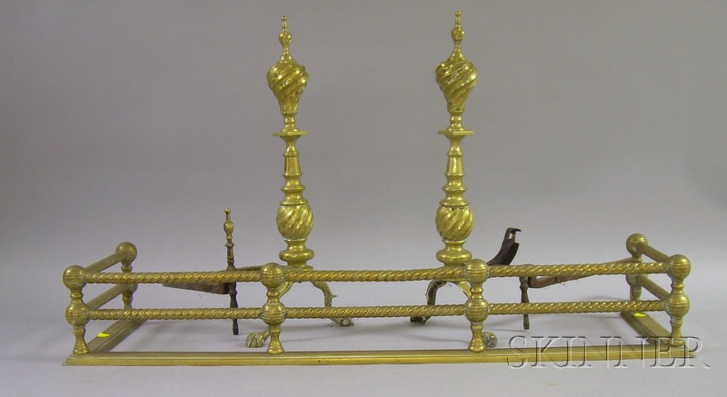 Pair of Victorian Twist and Turned Brass Andirons and a