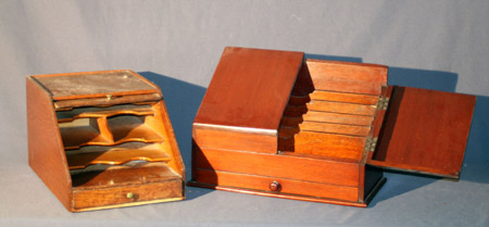 Victorian Mahogany Double Hinged Slant Lid Single Drawer Stationary Stand