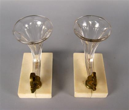Pair of glass and marble cornucopia form vases late 19th