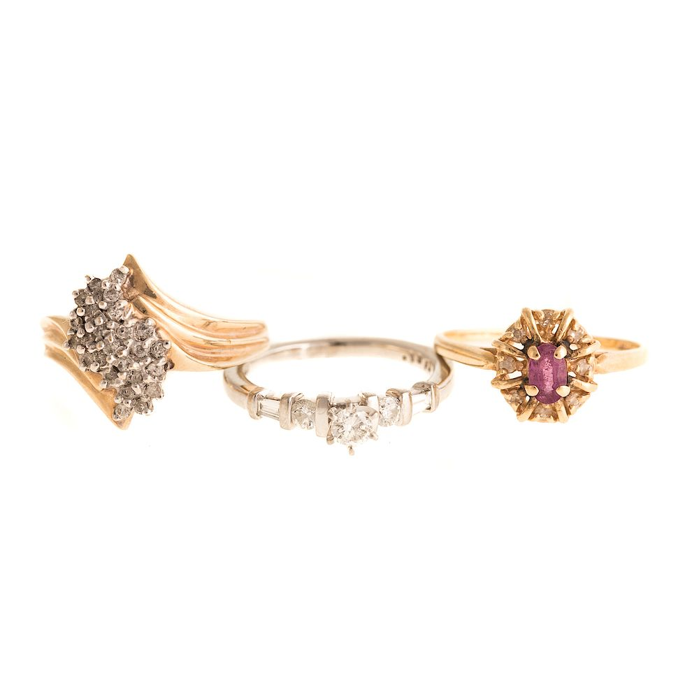A Trio of Ladies Diamond Rings in Platinum 14K 1
