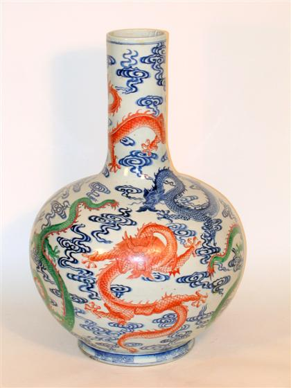 Large Chinese iron red and green decorated blue underglazed vase