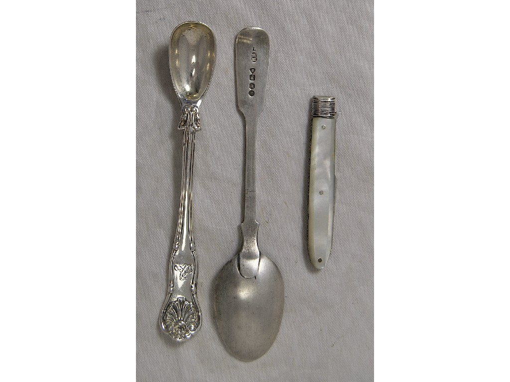 Hour glass pattern mustard spoon fiddle pattern teaspoon and Georgian