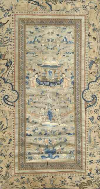 A CHINESE PANEL made up of two sleeve bands within