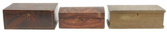 lot of 3 American grain painted wooden document boxes New
