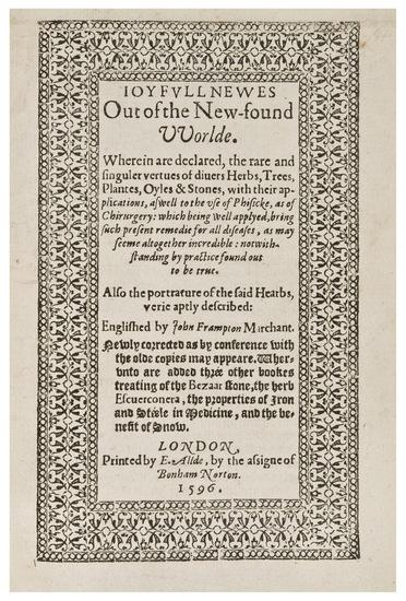 MONARDES Nicholas 1498 1588 Joyfull Newes Out of the New