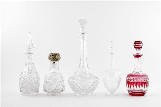 Cut crystal decanters elongated form H15 5 8 ruby cut