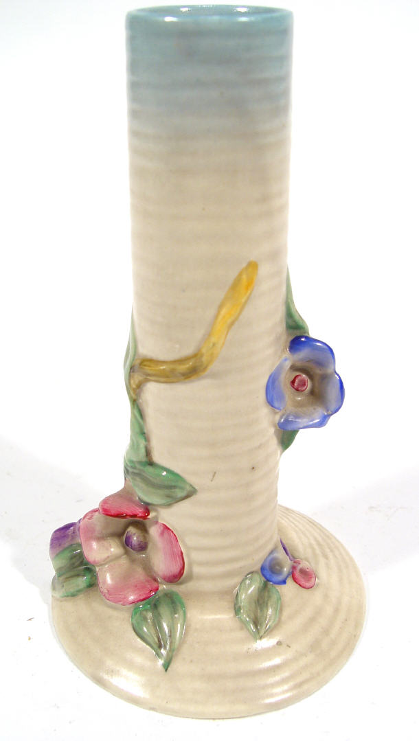 Ribbed Clarice Cliff spill vase relief moulded and hand painted