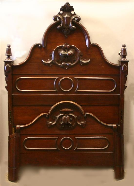 Victorian Renaissance revival walnut bed Headboard with crest having a