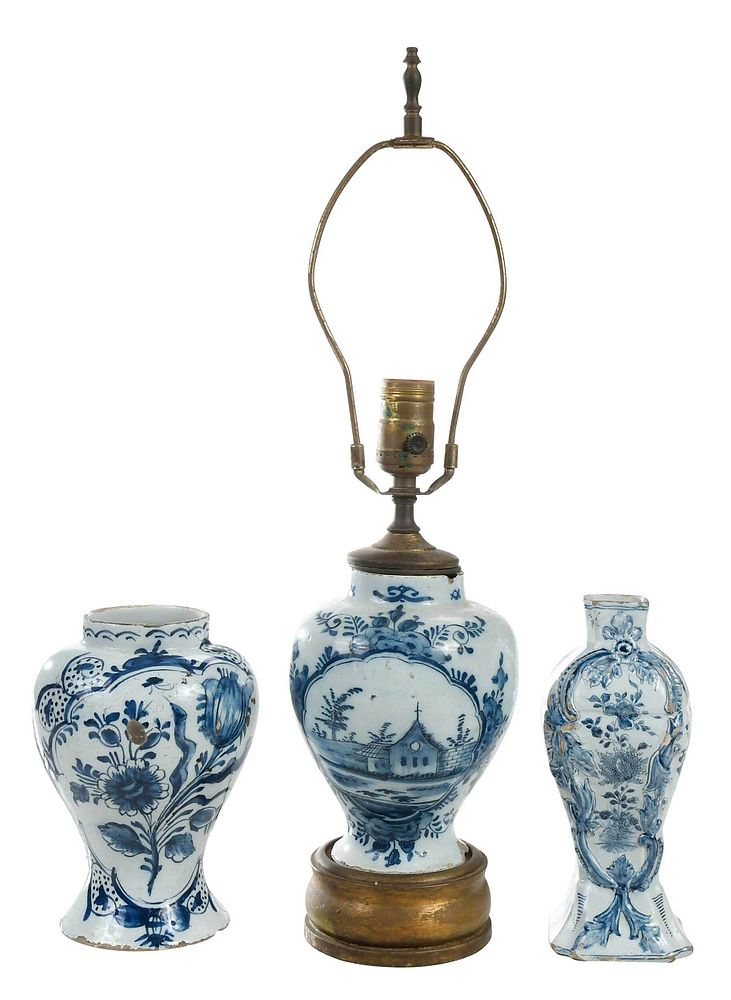 Three Dutch Delftware Blue and White Vases mid 18th 19th