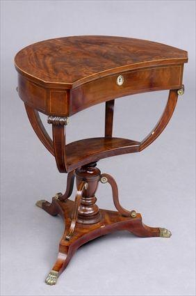 BIEDERMEIER INLAID MAHOGANY CONCAVE FRONTED WORK TABLE The cross banded