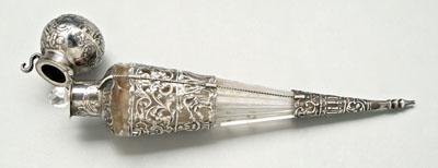 Continental cut glass silver perfume cone shaped cut glass bottle