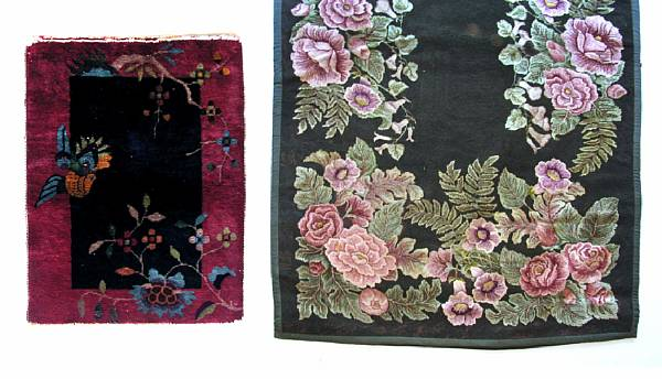 An American hook rug together with a small Chinese rug