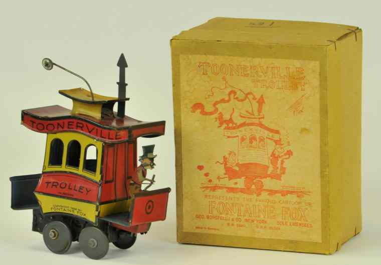 TOONERVILLE TROLLEY WITH BOX Nifty lithographed tin classic depiction of
