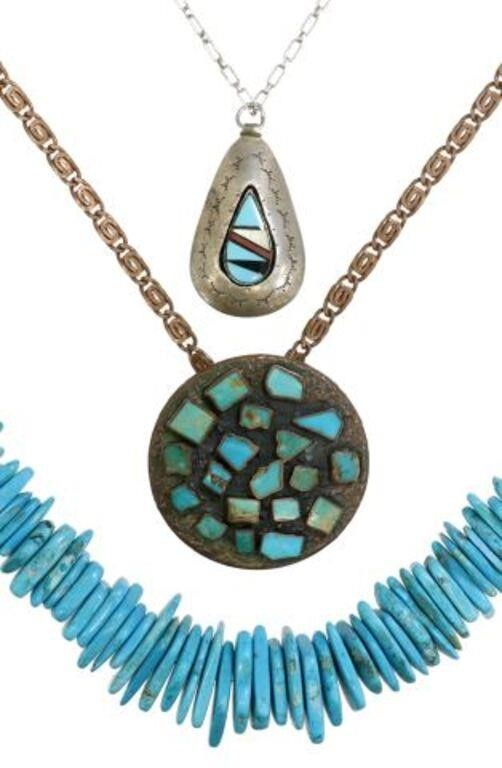 lot of 3 Turquoise necklaces including 1 graduated turquoise and