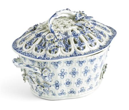 A first period Worcester shaped oval twin handled basket and