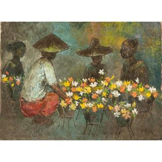 Flower Vendor Painting Unframed oil on canvas Flower Vendor painting