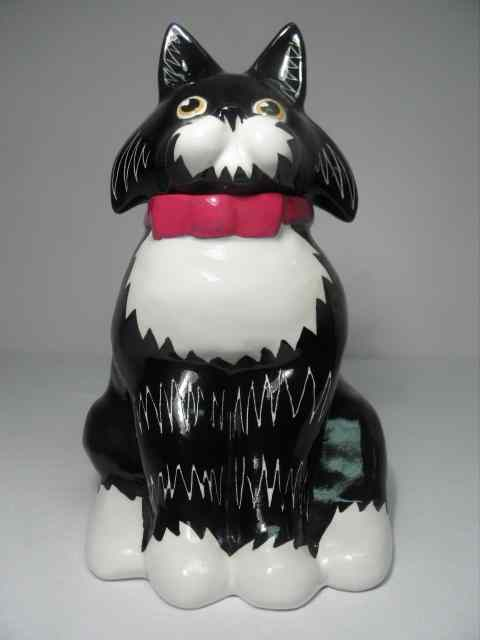Figural hand painted ceramic cat cookie jar Condition good no