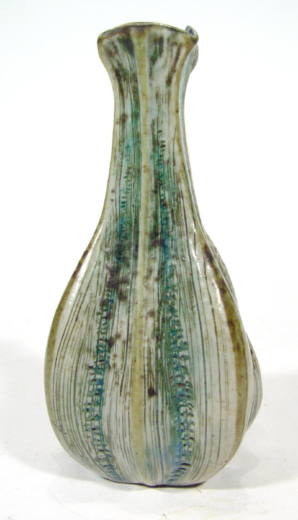 Miniature Martin Brothers stoneware vase of square based fluted form