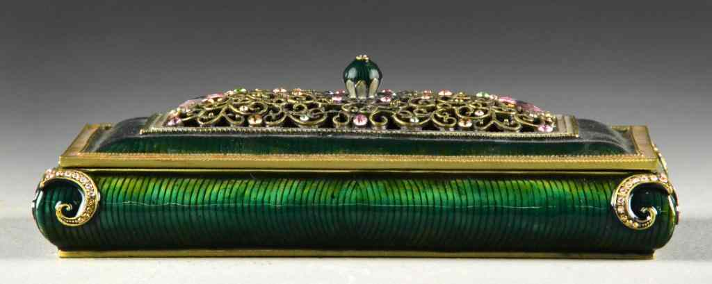 An Enamelled Brass Stone Inlaid Dresser BoxHaving a pierced open